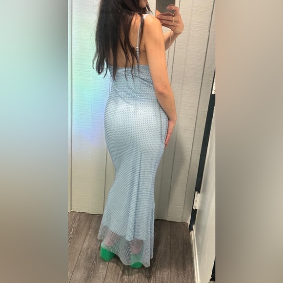 Debase De Base Rhinestone Fishnet Crystal Mesh Overlay Maxi Dress M Blue - Picture 6 of 14